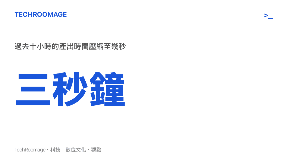 圖卡呈現生成式 AI 將傳統十小時的插畫產出時間大幅壓縮至三秒鐘的數據對比