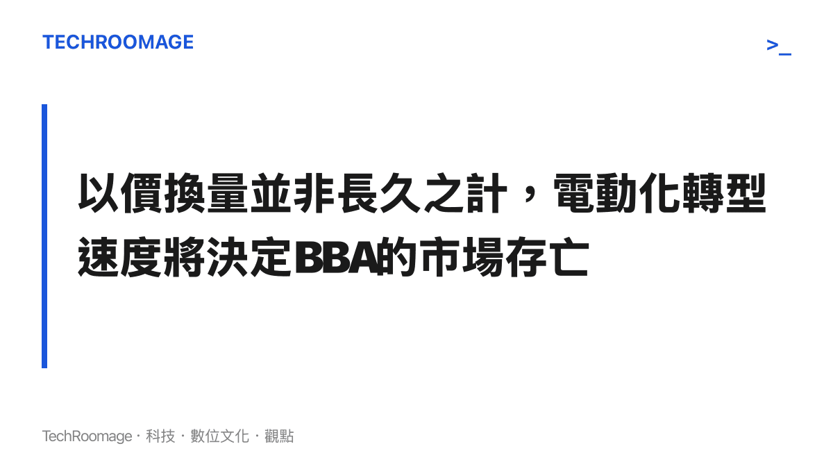段落標題卡片指出BBA單純依靠降價無法解決困境，其在中國市場的生死存亡最終取決於電動化轉型的速度