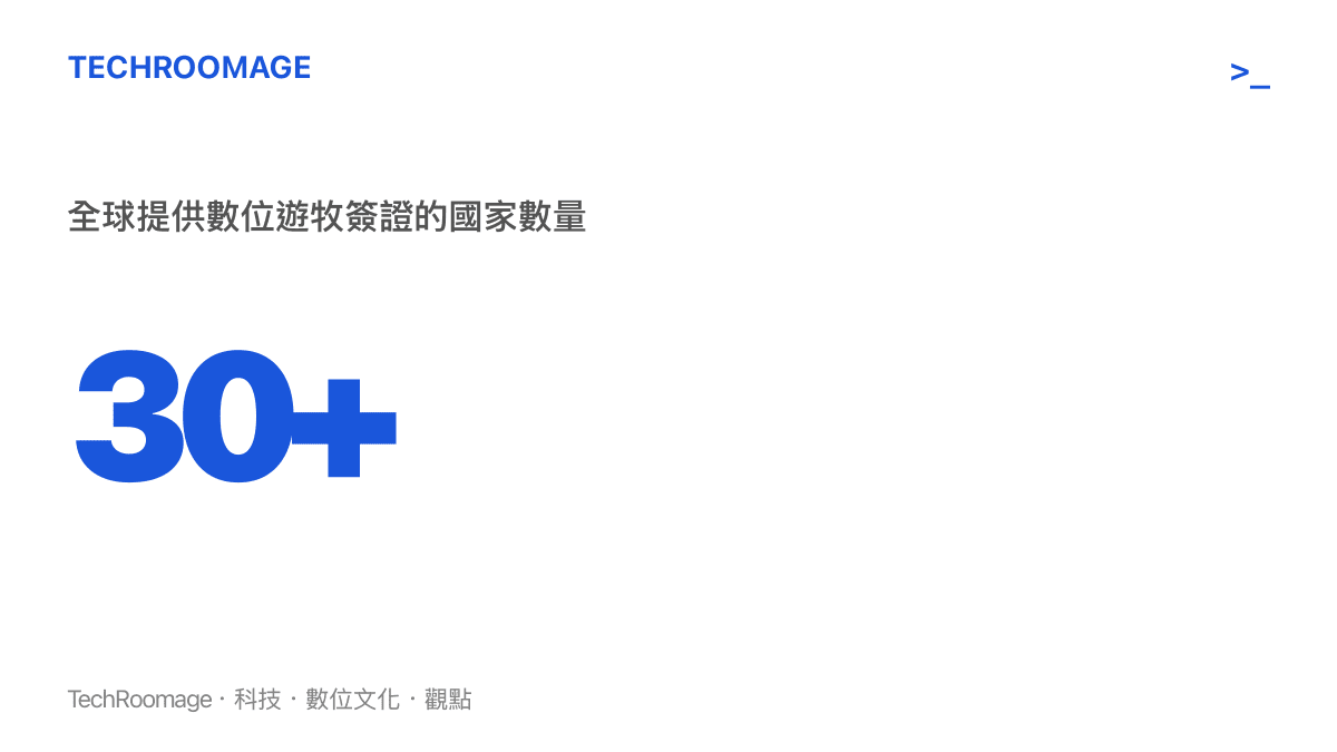 統計圖卡顯示全球有超過三十個國家提供數位遊牧簽證