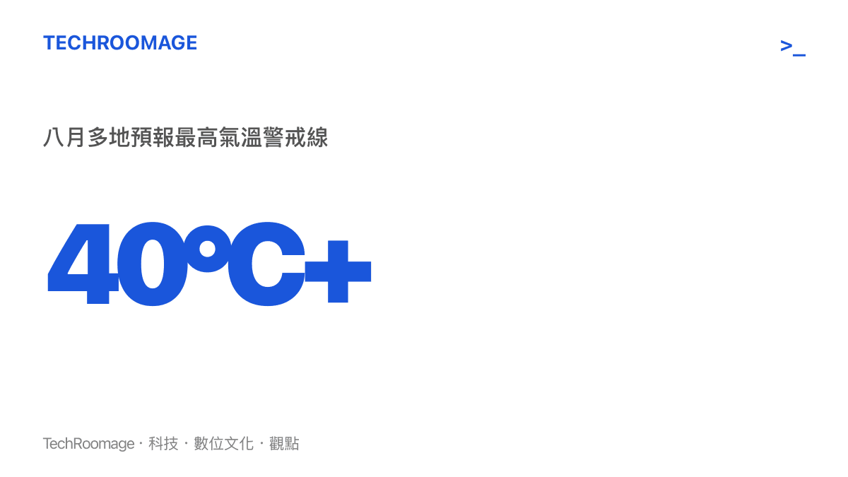 圖卡呈現八月多地預報最高氣溫警戒線突破四十度，警示極端熱浪現象