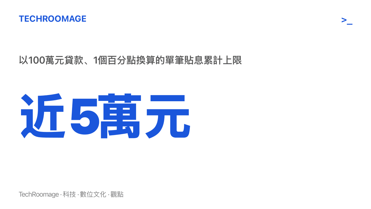 單筆購房貸款可省下的貼息累計上限接近人民幣5萬元，換算基礎為100萬元貸款規模與1個百分點貼息幅度