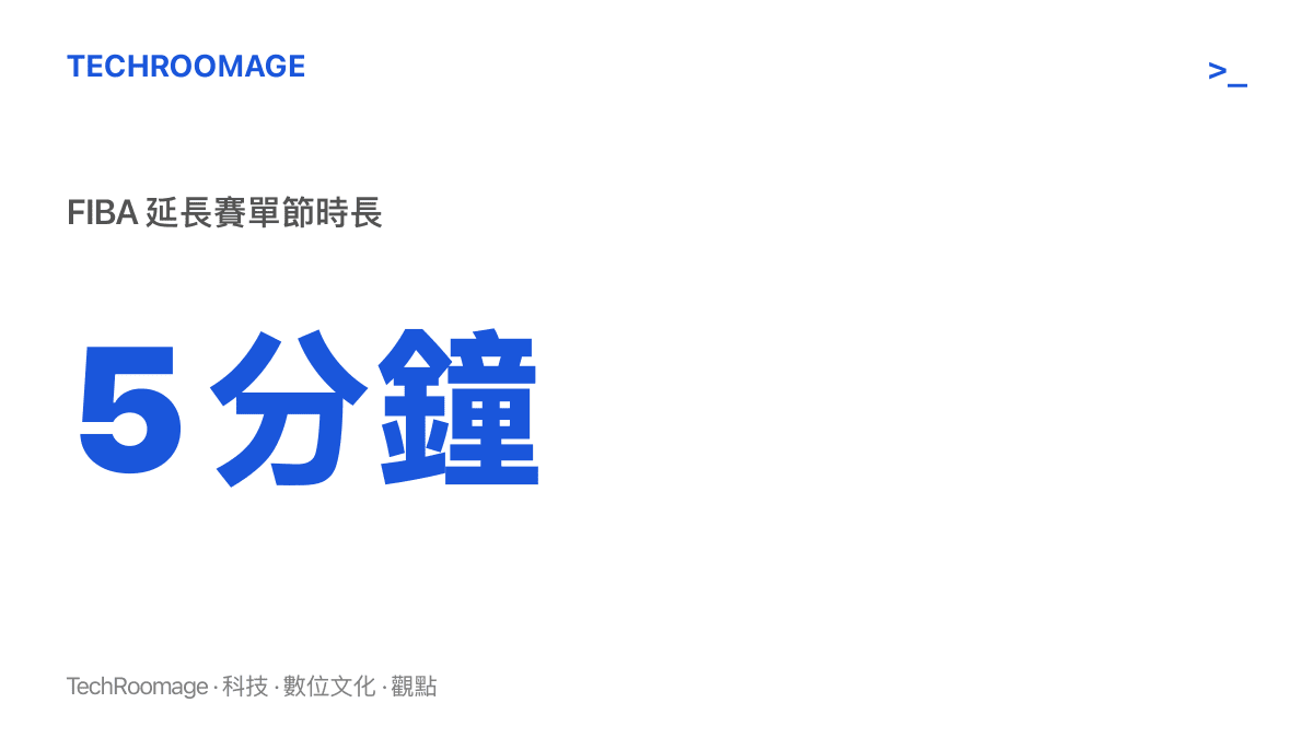 統計圖卡呈現 FIBA 規則下延長賽一節為 5 分鐘，說明中捷之戰的勝負是在正規 40 分鐘打平之後的加賽中定案