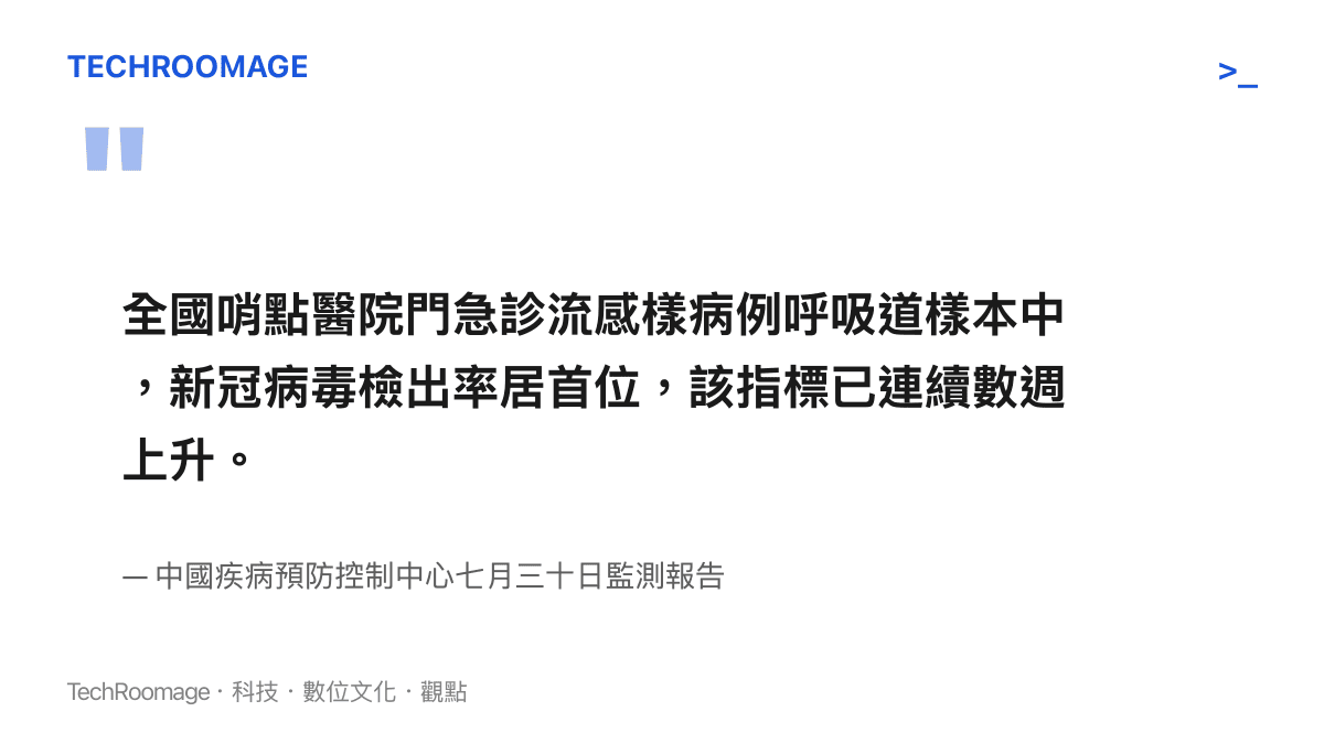 中國疾控中心監測報告指出，新冠病毒在哨點醫院門急診的檢出率連續數週上升且位居首位