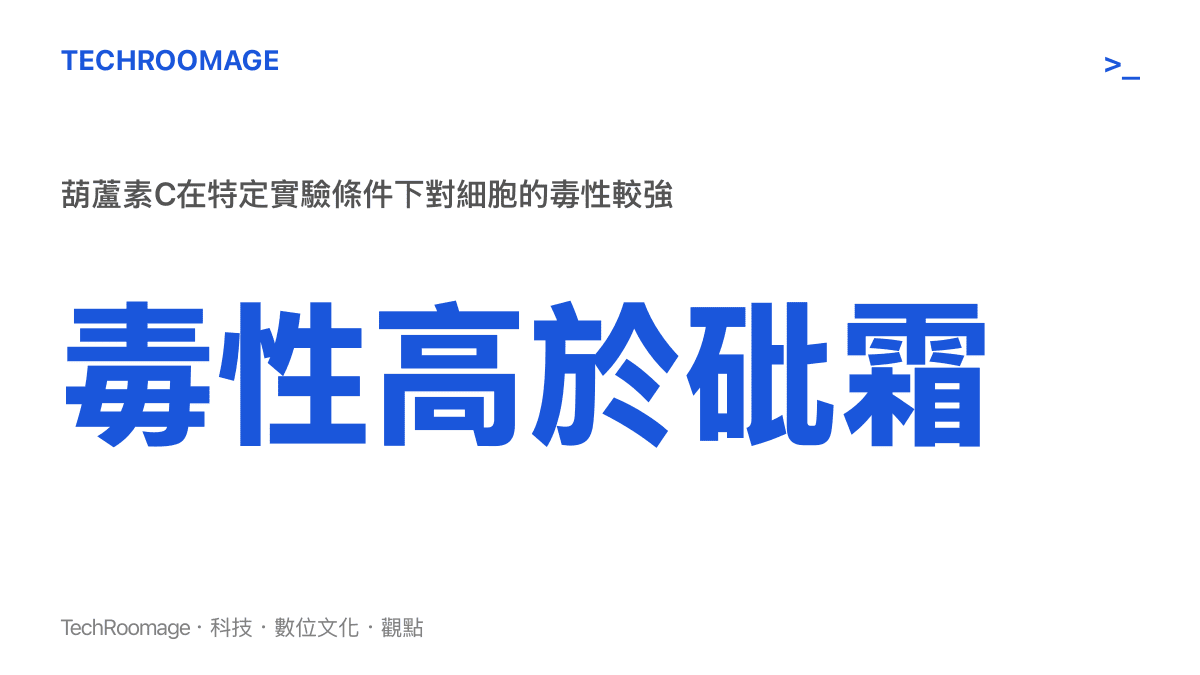 統計數字圖卡呈現葫蘆素C在特定細胞實驗條件下具有高於砒霜的毒性反應數值