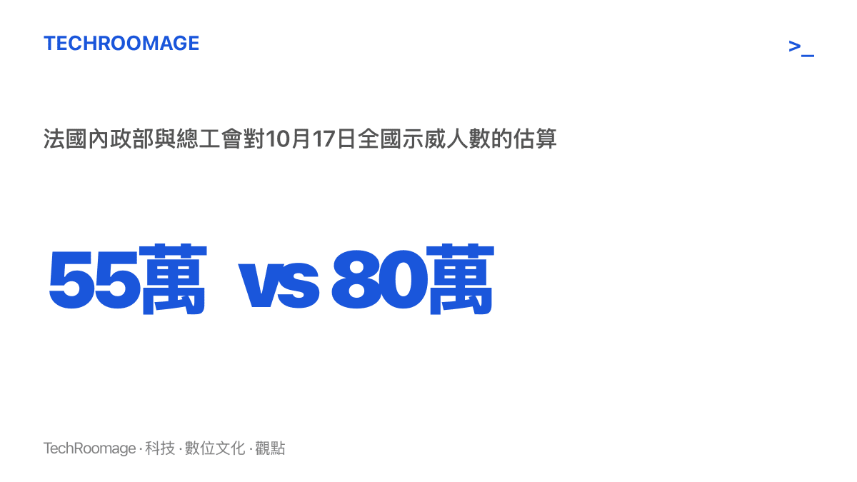 法國內政部與法國總工會對10月17日全國示威參與人數分別提出約55萬與80萬的估算落差