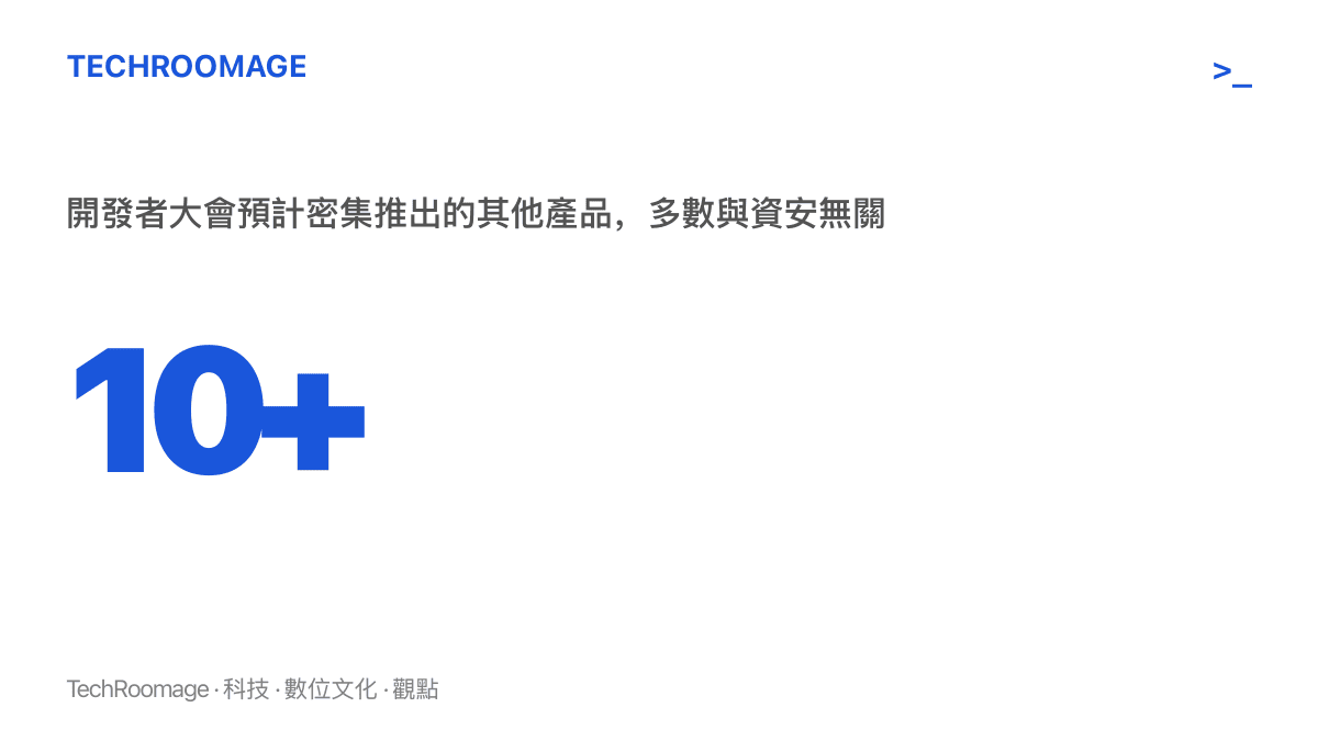 圖卡以數字呈現 OpenAI 開發者大會預計推出十餘款產品，其中多數與網路安全無關，涵蓋企業端與消費級市場業務線