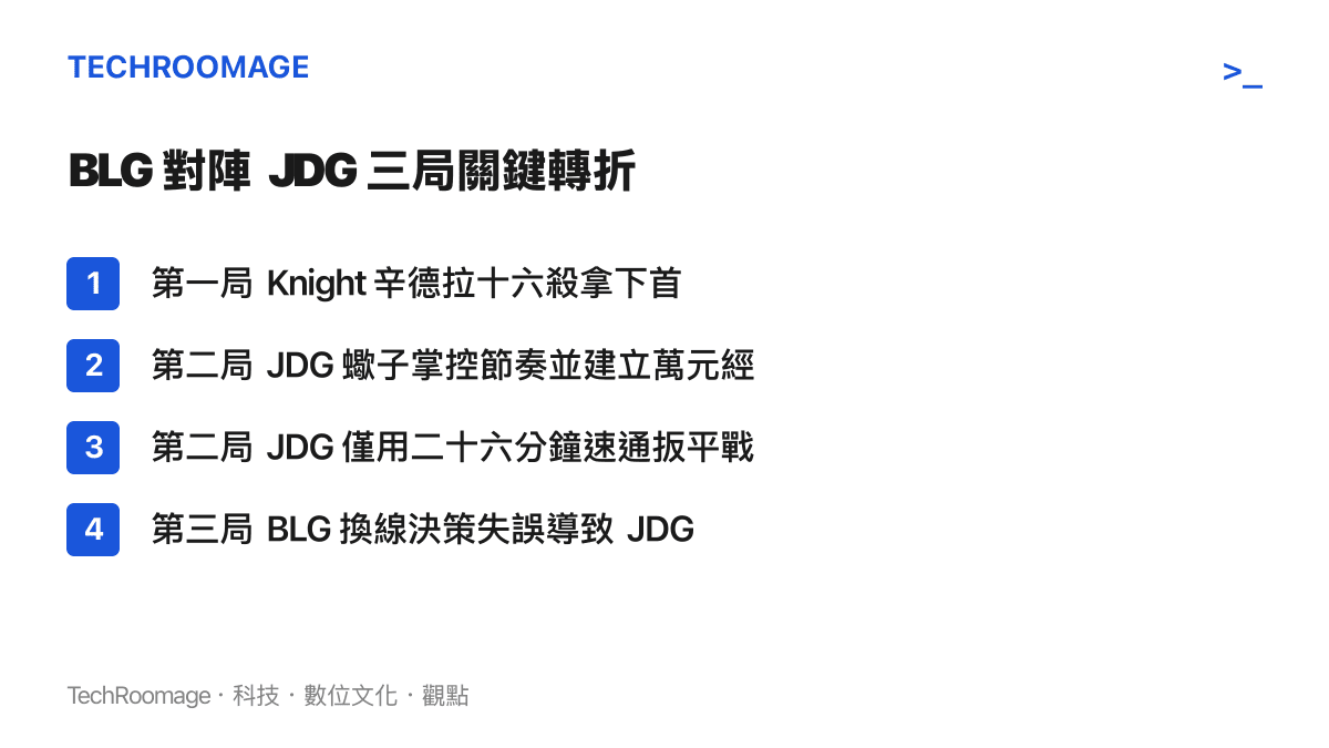 BLG 與 JDG 三局比賽的關鍵戰局轉折時間軸與重點整理