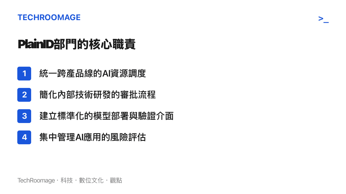 清單圖卡列出PlainID部門在Google內部的四項主要工作任務