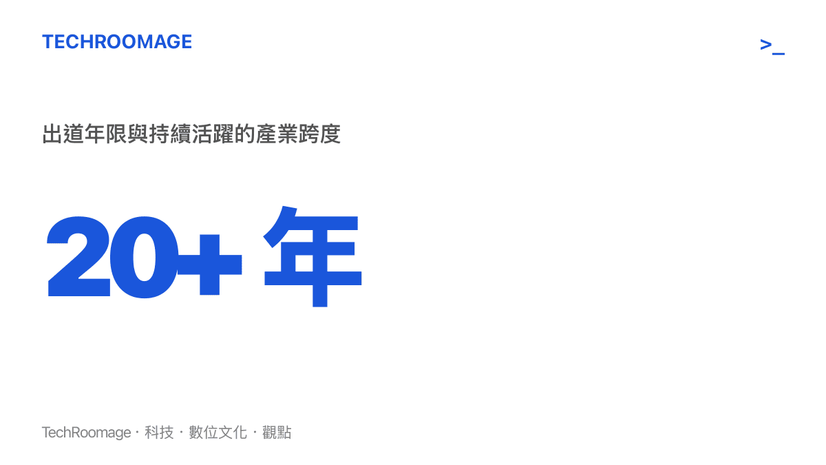 統計數據圖卡呈現蔡依林出道超過二十年的演藝生涯跨度，顯示其跨越多個媒介時代的長期影響力。
