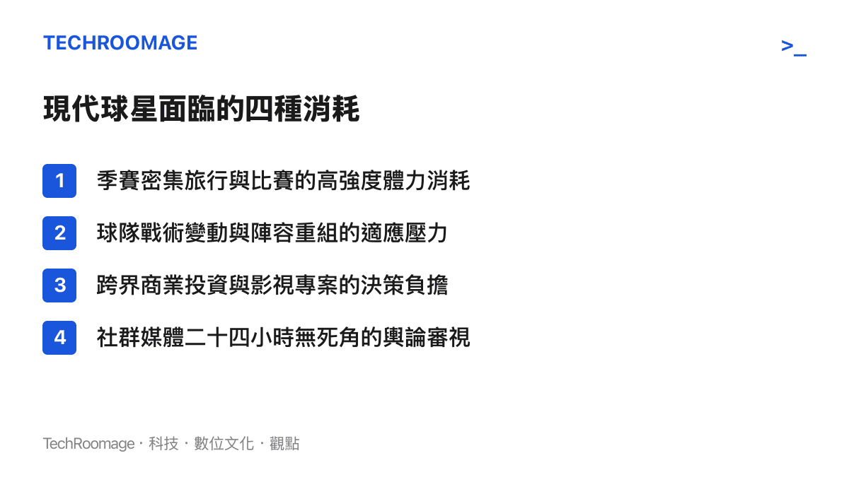 現代球星面臨的四種消耗