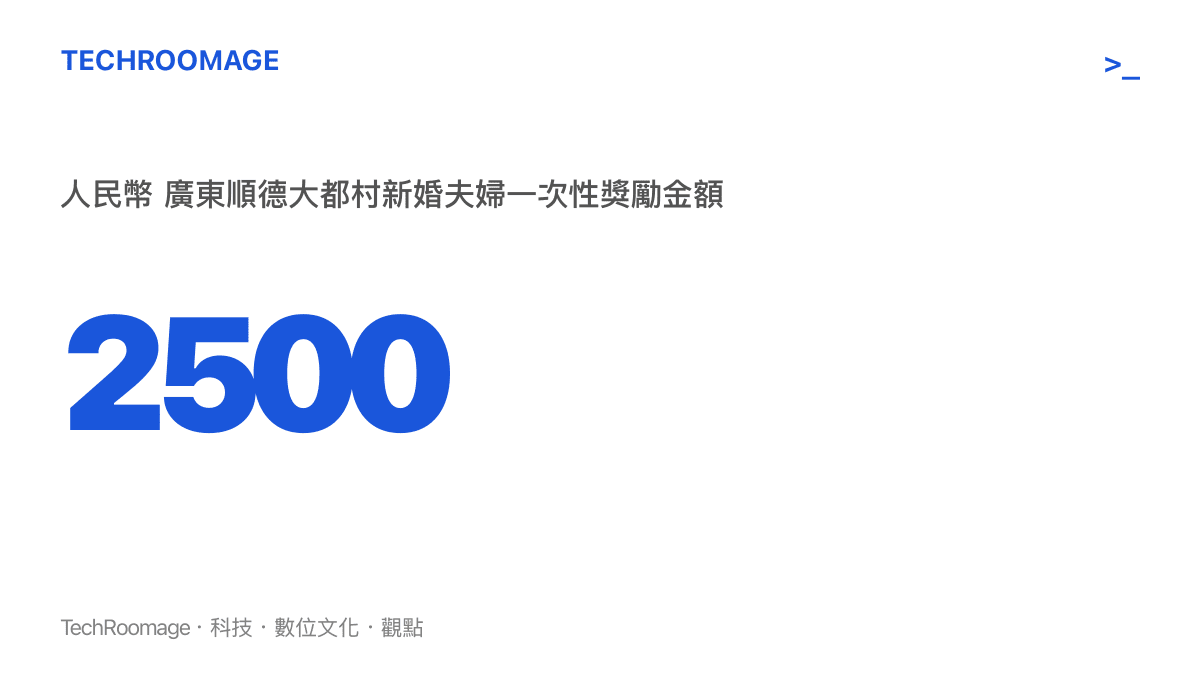廣東順德大都村向新婚夫婦提供兩千五百元人民幣一次性現金獎勵的統計數據