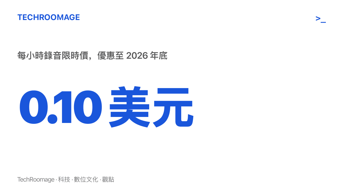 MAI-Transcribe-2 的限時定價為每小時錄音 0.10 美元，優惠期間持續至 2026 年底