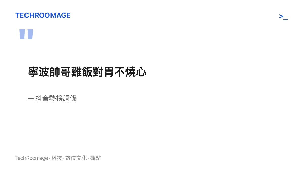 圖卡完整呈現抖音熱榜十一字詞條「寧波帥哥雞飯對胃不燒心」的原文與出處