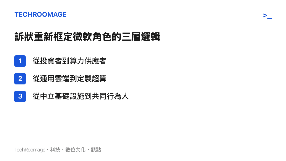 訴狀重新框定微軟角色的三層邏輯列表圖卡