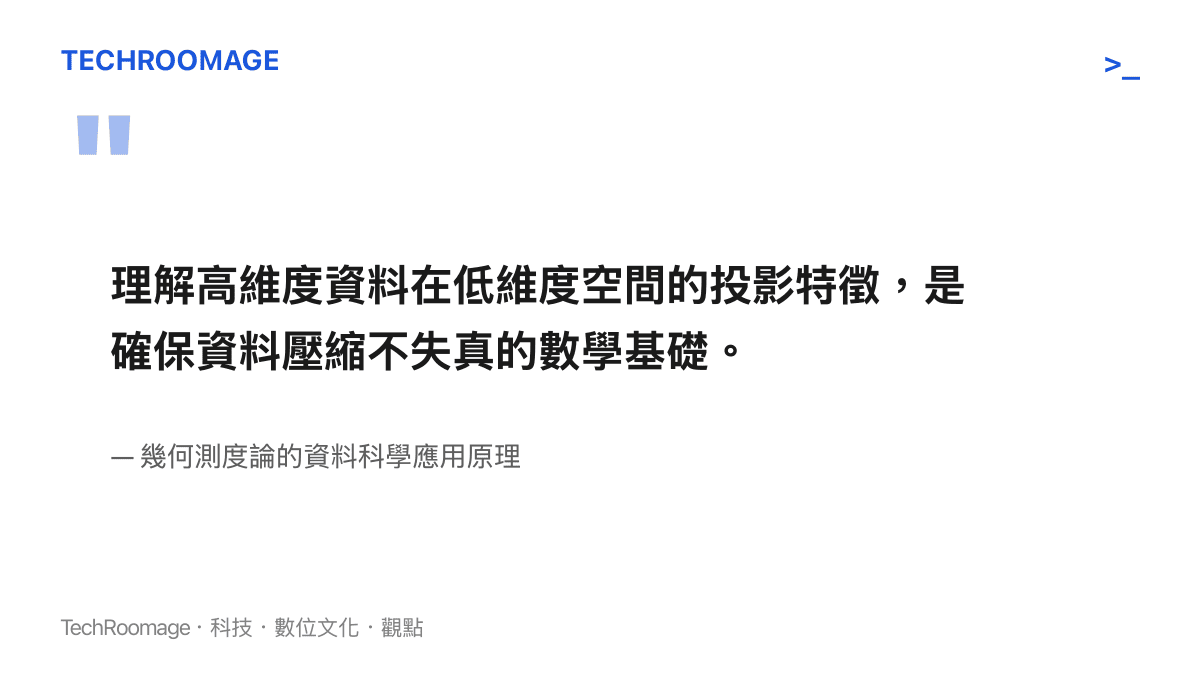 說明高維度資料降維技術必須仰賴投影幾何數學理論來確保資料特徵完整的學術見解