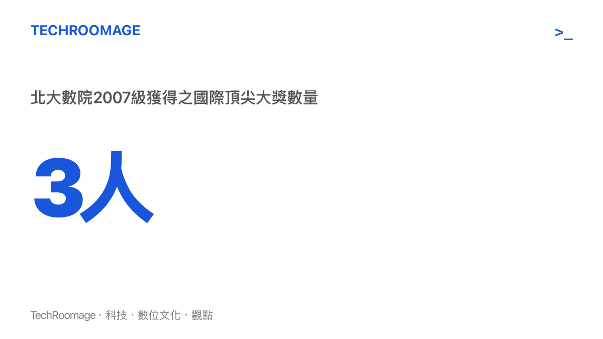 圖卡呈現北京大學數學院2007級單一屆別共計產出三位菲爾茲獎與考普斯獎得主的驚人數據