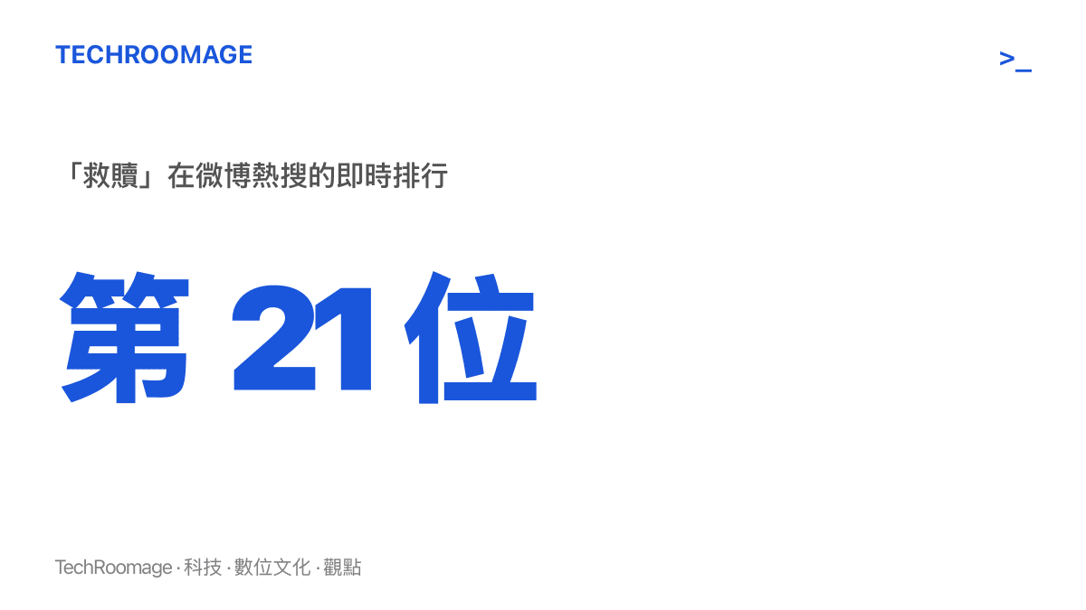統計數字圖卡顯示救贖一詞在微博熱搜即時排行榜位於第 21 名