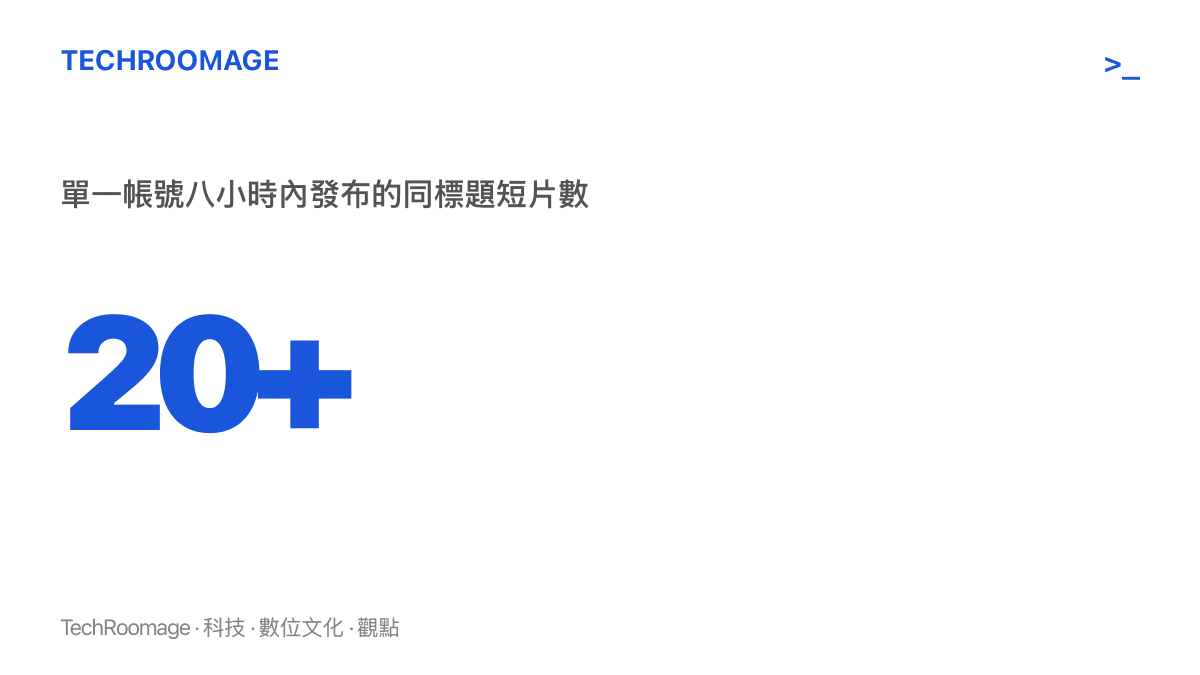 同一位使用者在八小時內以全員進入大耍起時代為題發布超過二十支半分鐘短片
