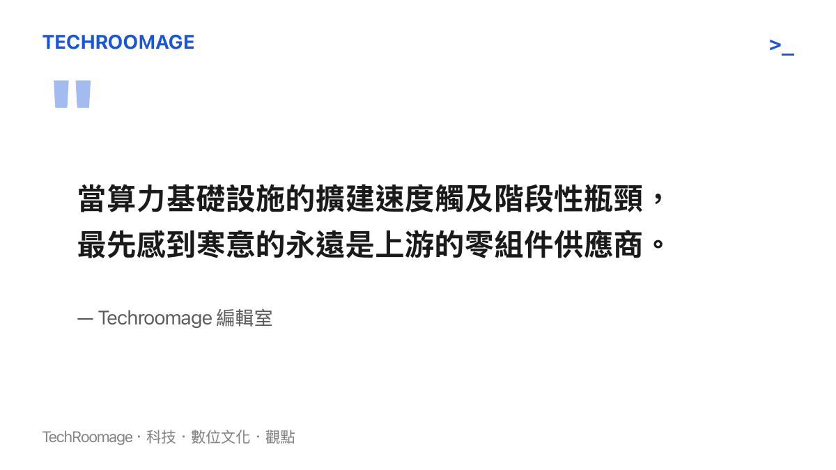 引述科技產業上遊零組件供應商在算力擴建降溫時最先受到衝擊的觀點