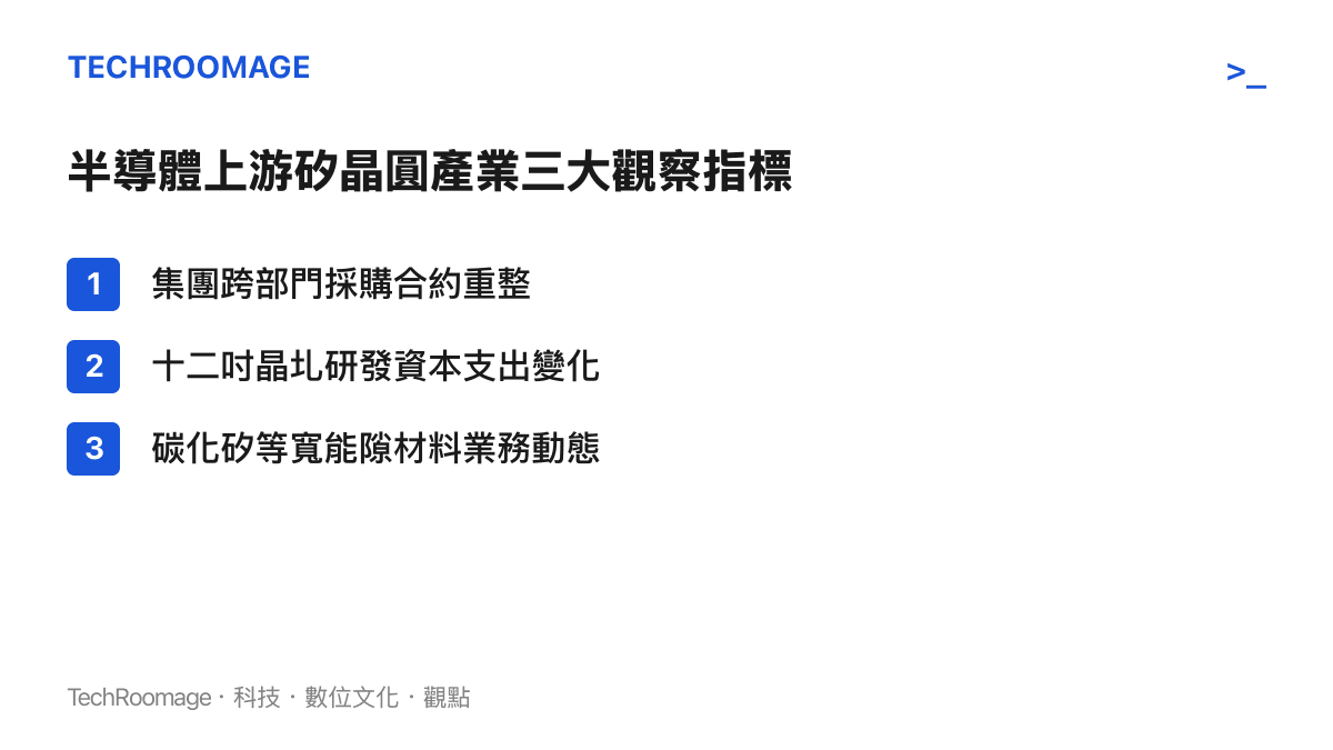 清單圖卡列舉觀察半導體矽晶圓產業未來發展的三大關鍵指標
