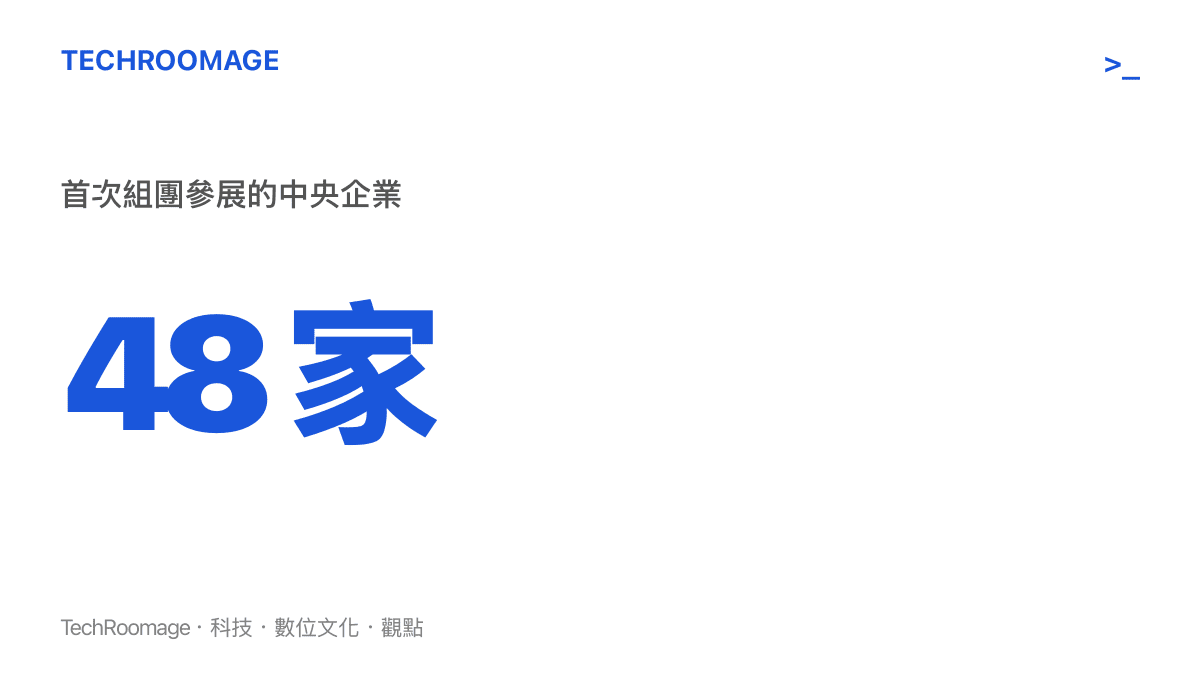 統計圖卡呈現 2026 世界機器人大會有 48 家中央企業首次組團參展，代表採購需求端首次大規模進場