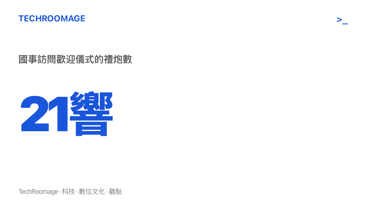 數據圖卡以21響禮炮呈現國事訪問歡迎儀式所鳴放的禮炮數量
