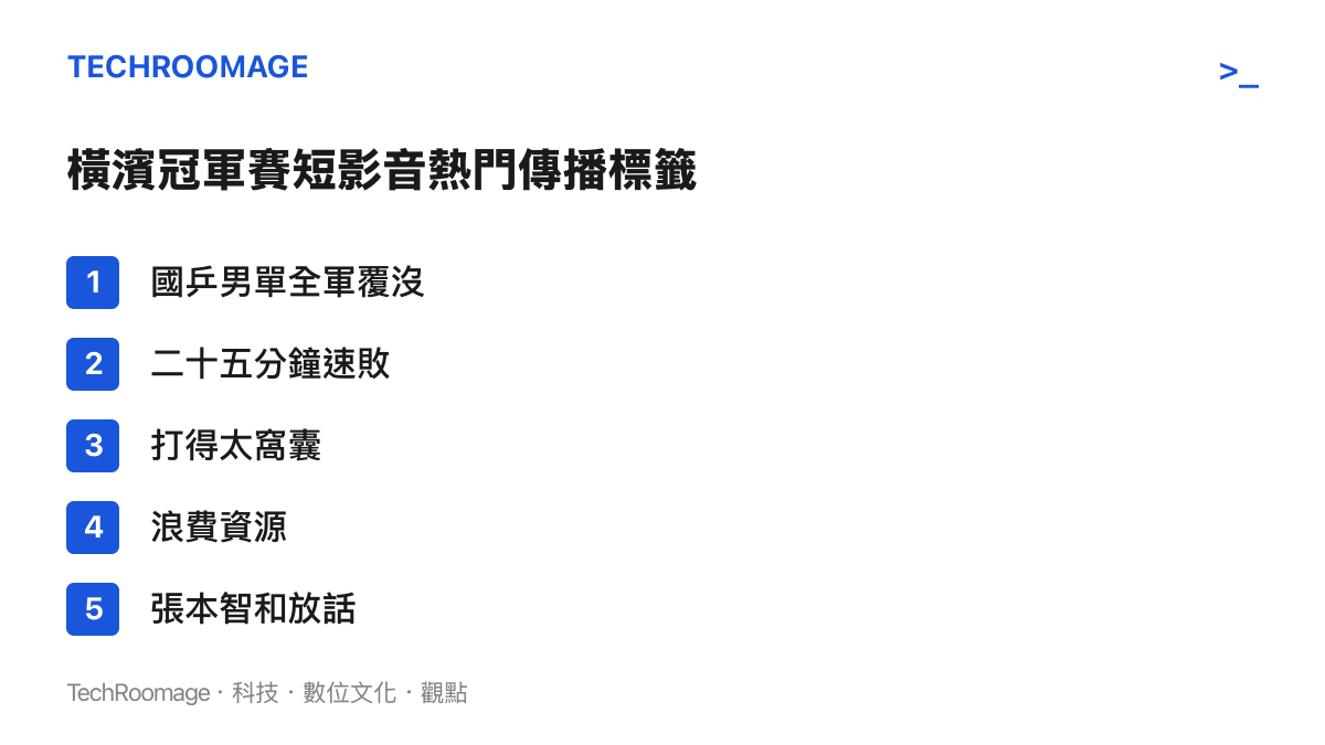 橫濱冠軍賽期間各大短影音平臺演算法推送的高熱度爭議性標籤列表