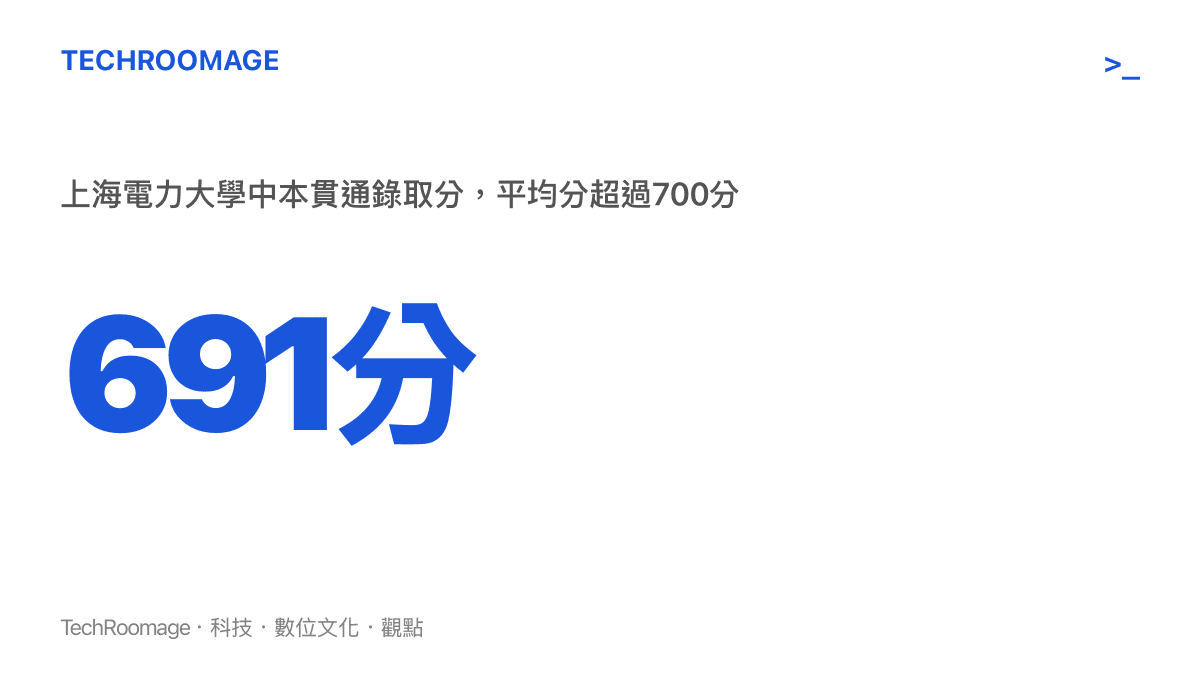 統計圖卡呈現上海電力大學中本貫通錄取分數線691分，平均分突破700分，相當於上海頂尖高中錄取水準